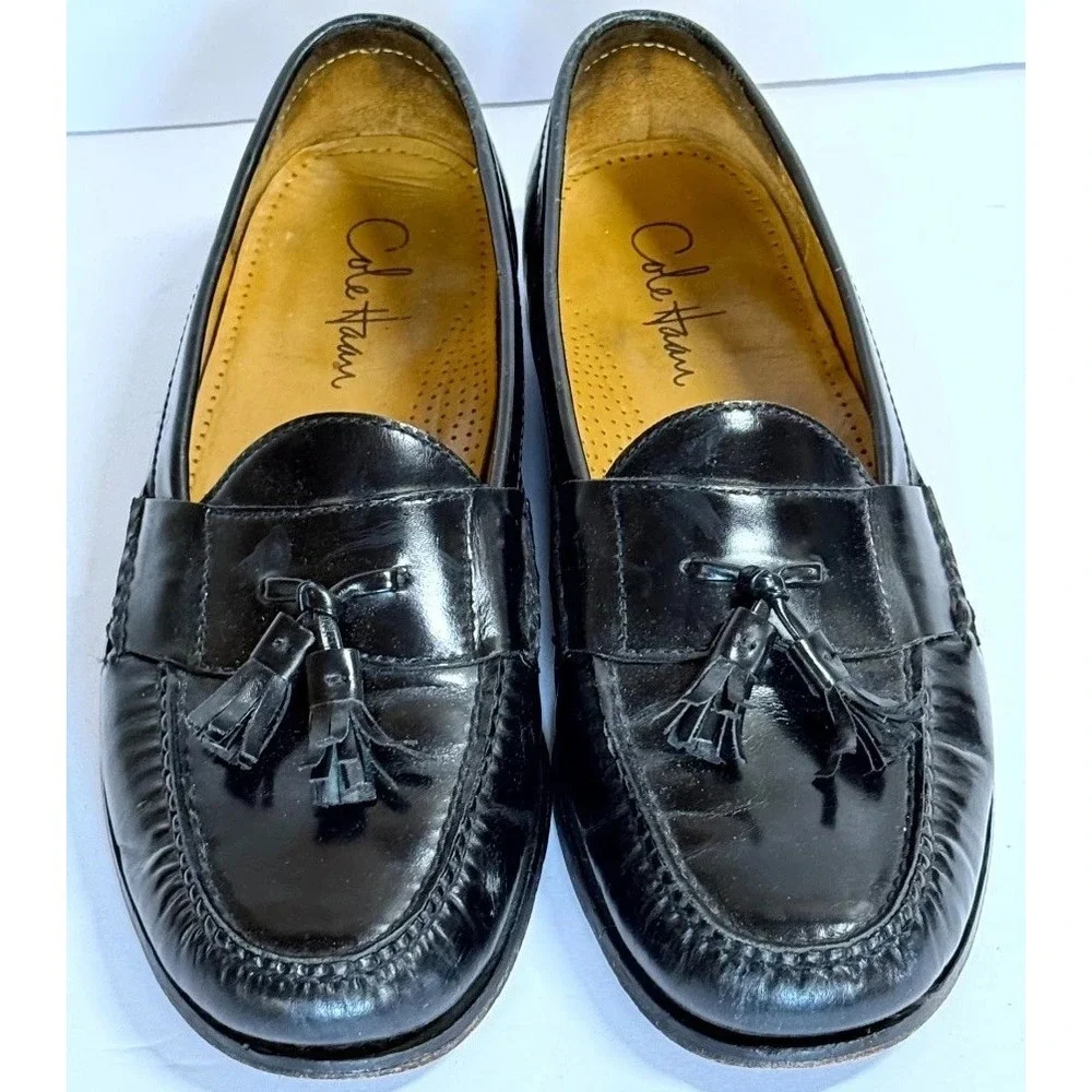 Cole Haan Pinch 03506 Men 10.5 D Penny Loafers Black Leather Tassel Slip On Shoe